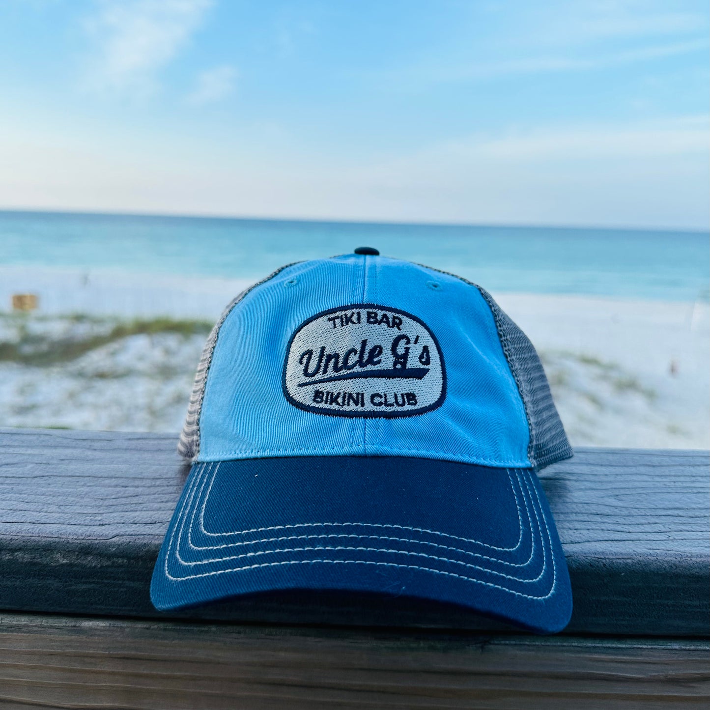 Uncle G's Original Stitched Logo Trucker Hat - Columbia Blue/Charcoal/Navy